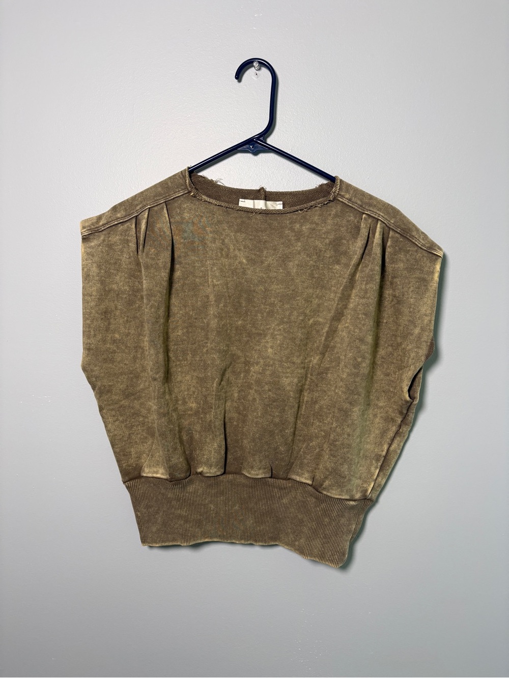 Washed Olive Relaxed Short-Sleeve Pullover Sweatshirt